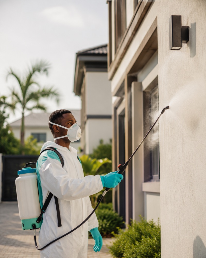 ISDAN technician fumigating a residential exterior